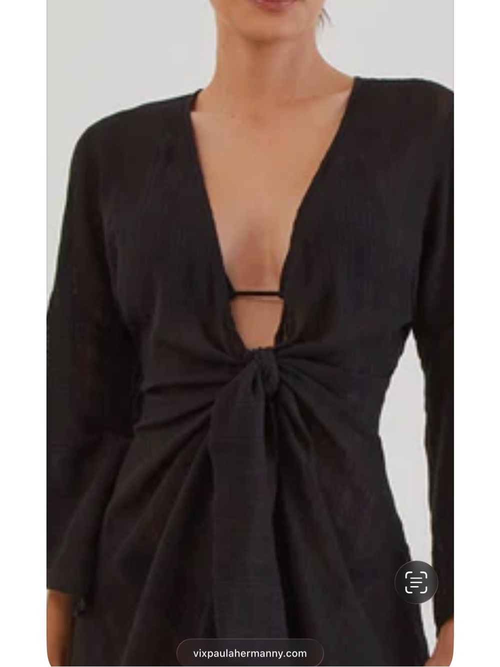 ViX PAULA HERMANNY Perola Long Caftan - Sheer Black Long caftan with Front Tie